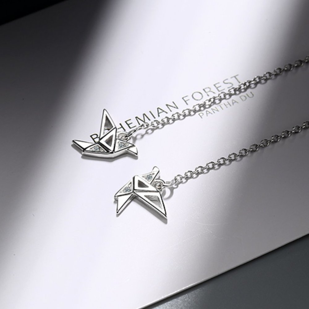 [Set of 2] 925 Sterling Silver Diamond Paper Crane - Picture 7 of 8